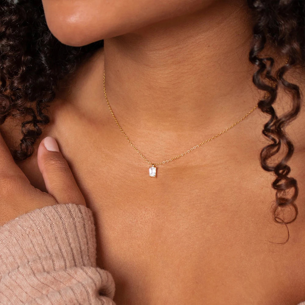 Rectangular Zirconia Pendant Necklace