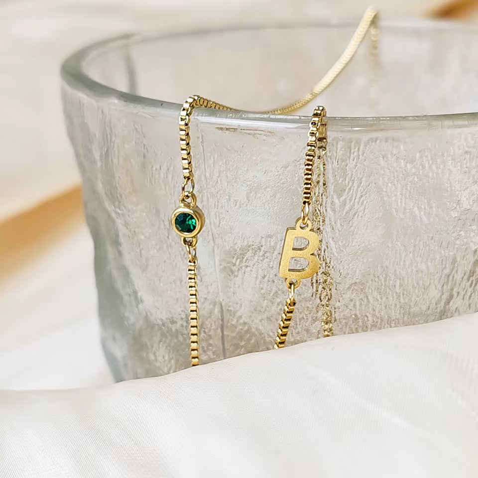 Birthstone Monogram Initial Necklace