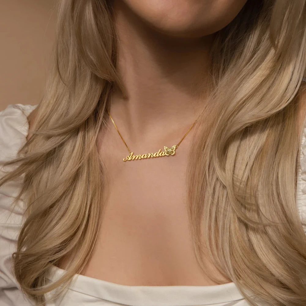 Personalized Name Butterfly Pendant Necklace
