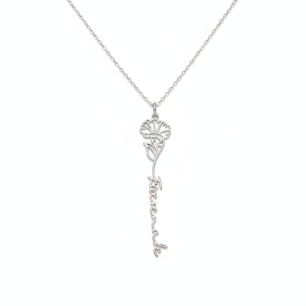 Personalized Birth Month Botanical Flower Pendant Necklace