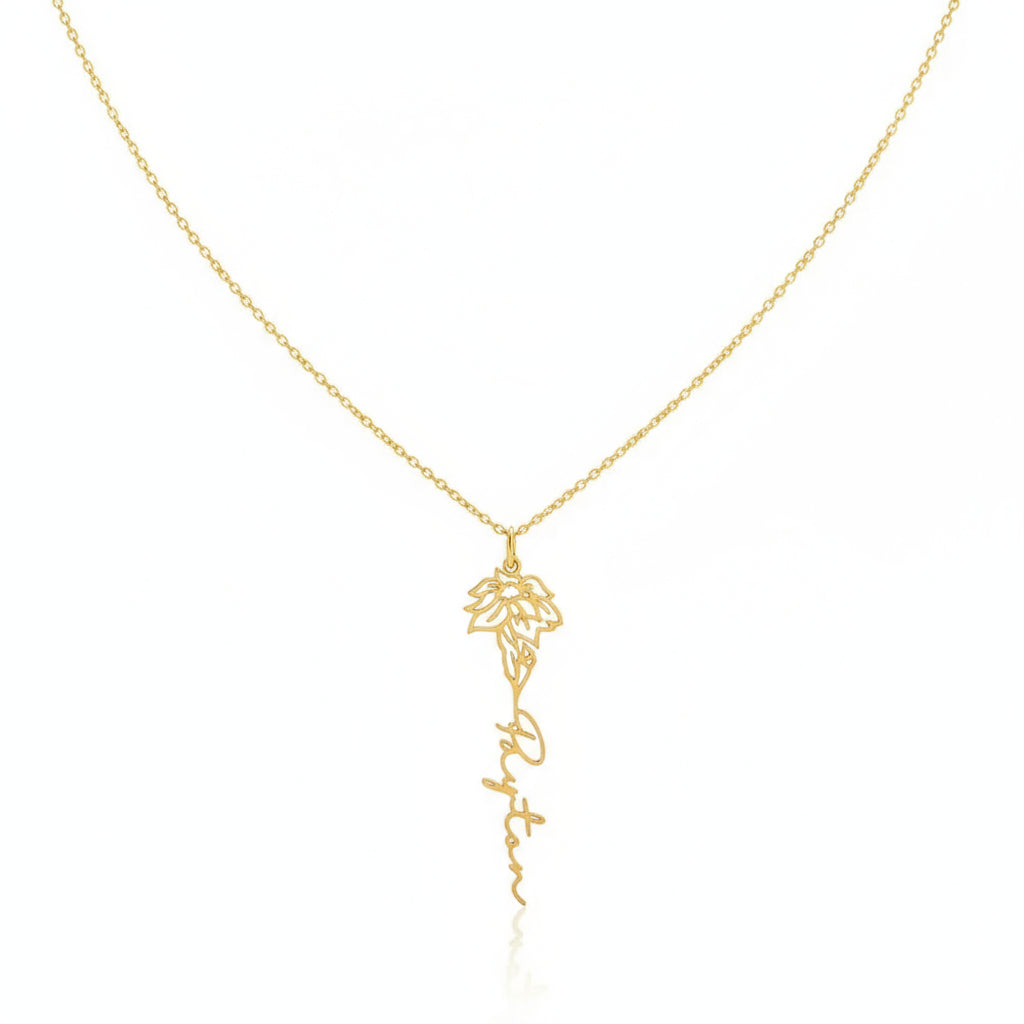 Personalized Birth Month Botanical Flower Pendant Necklace