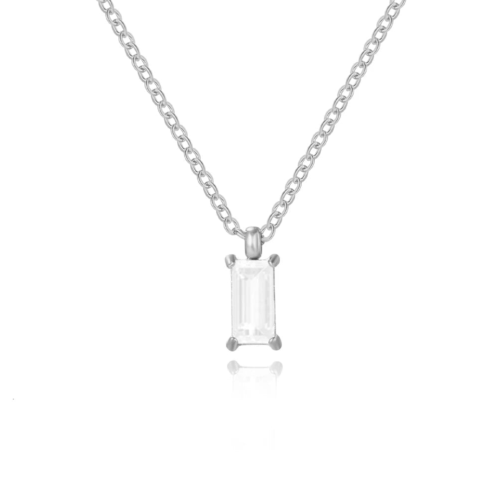 Rectangular Zirconia Pendant Necklace