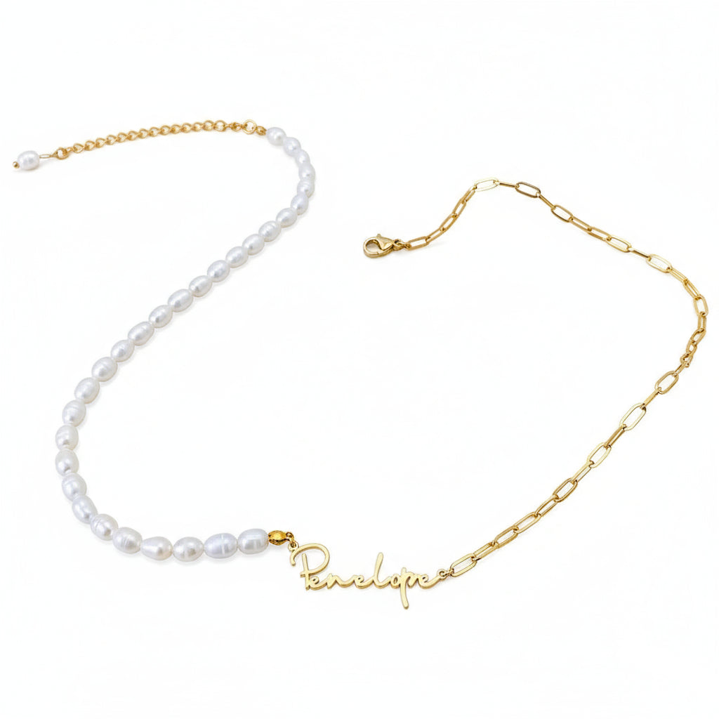 Personalized Paperclip Pearl Necklace