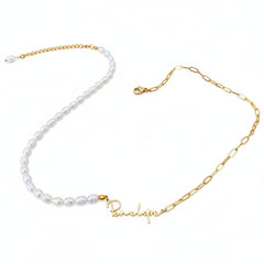 Personalized Paperclip Pearl Necklace