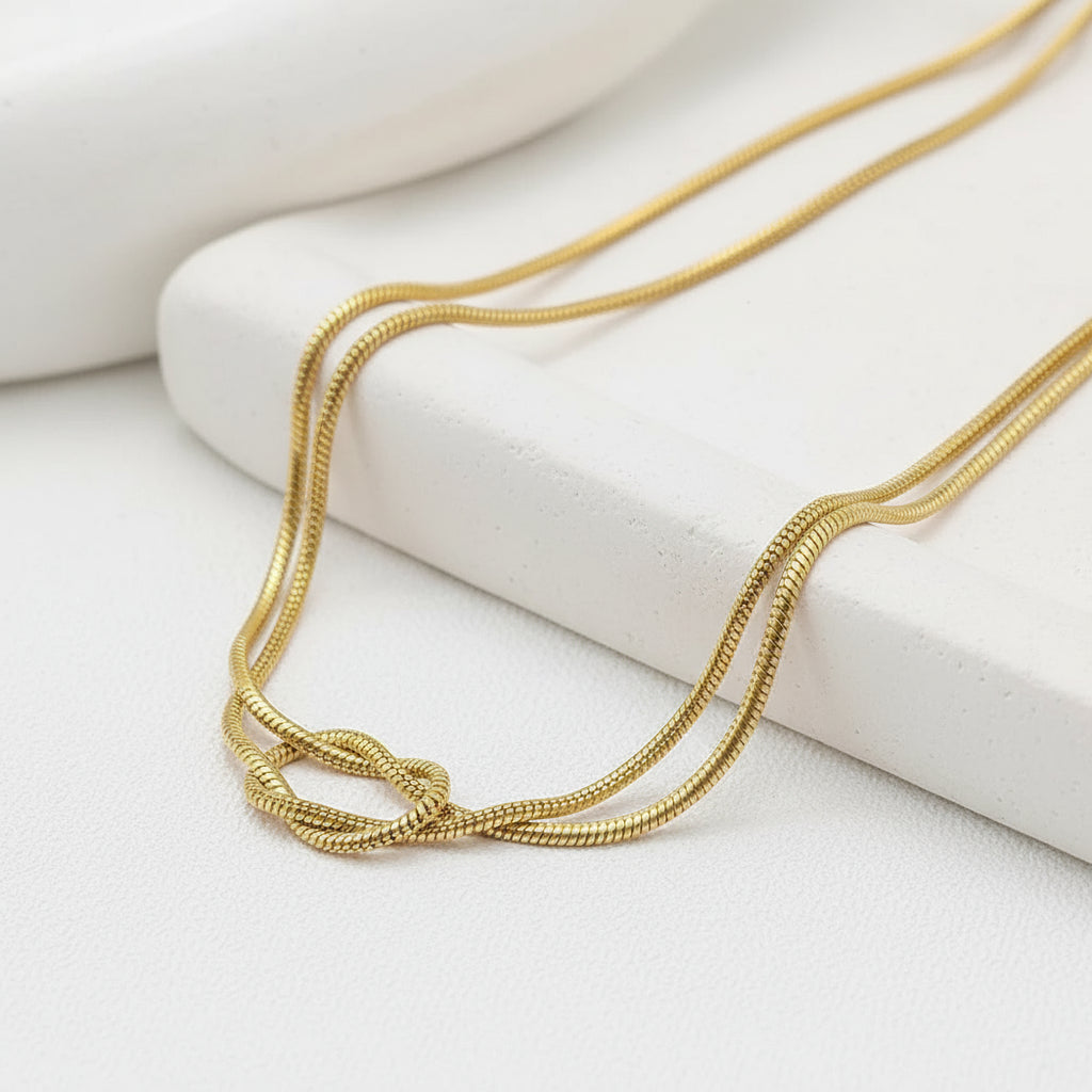 Double-Layer Snake Bone Knot Necklace
