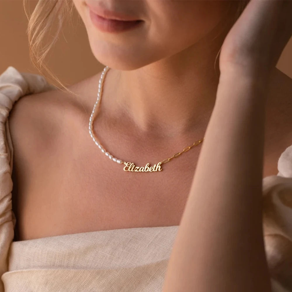 Personalized Paperclip Pearl Necklace