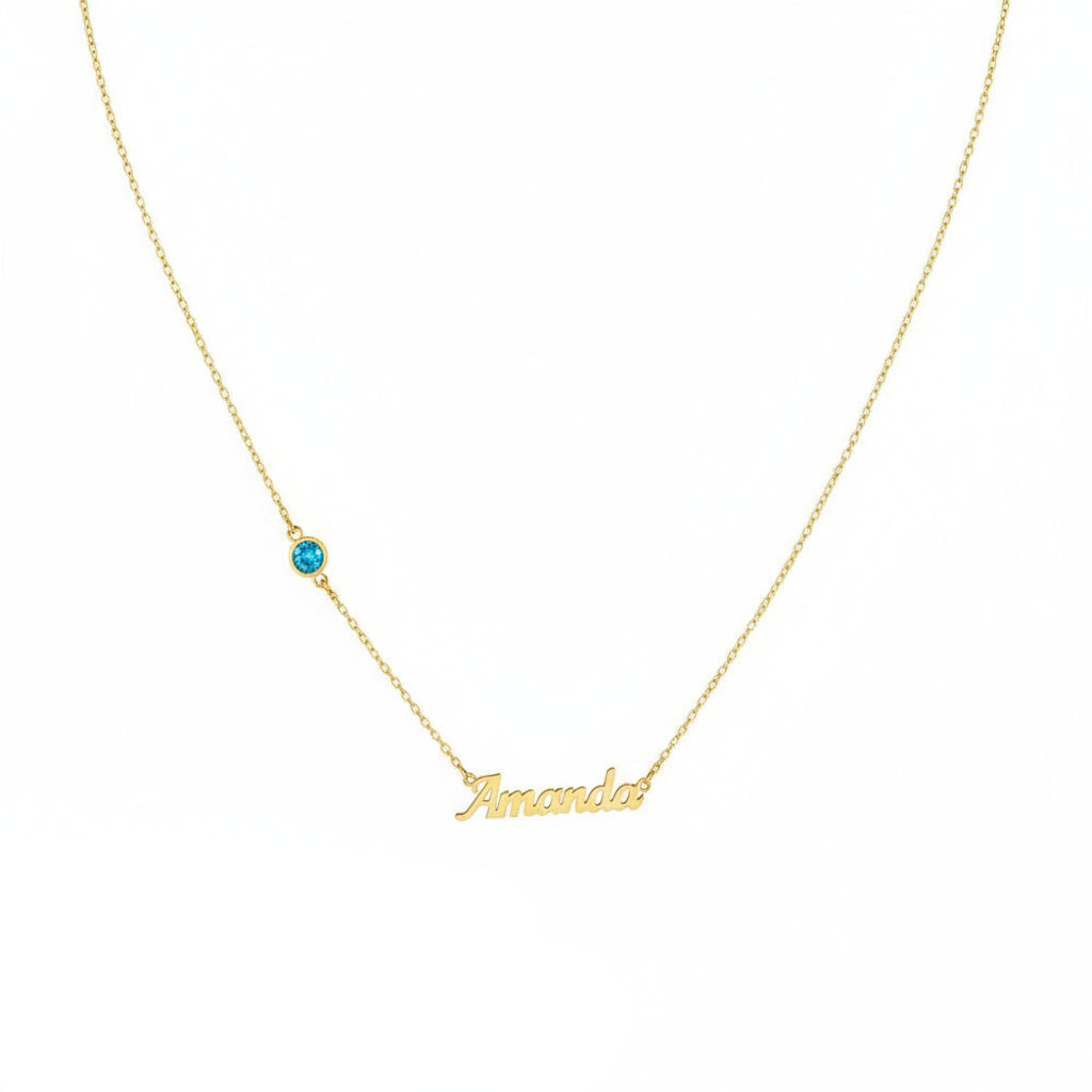Personalized Name Birthstone Gem Necklace