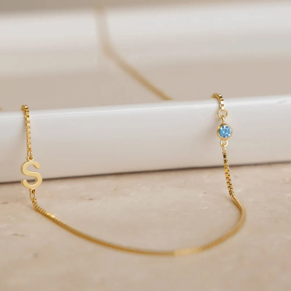 Birthstone Monogram Initial Necklace