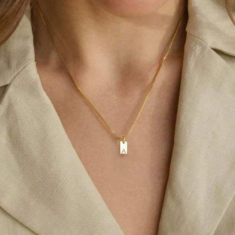 Initial Square Pendant Necklace