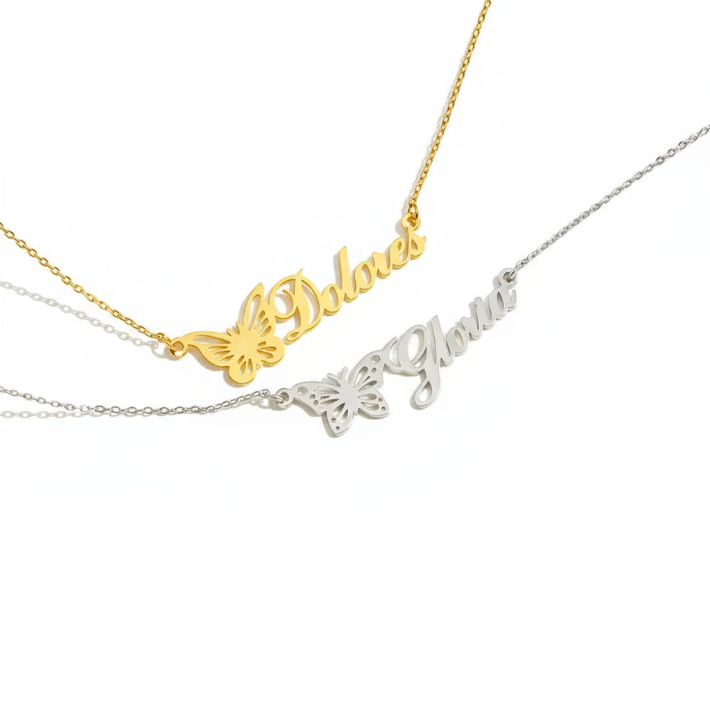Personalized Name Butterfly Birth Month Necklace