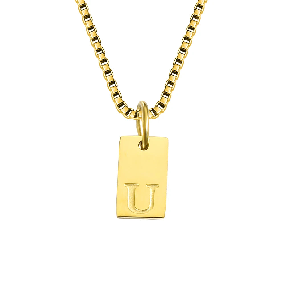 Initial Square Pendant Necklace