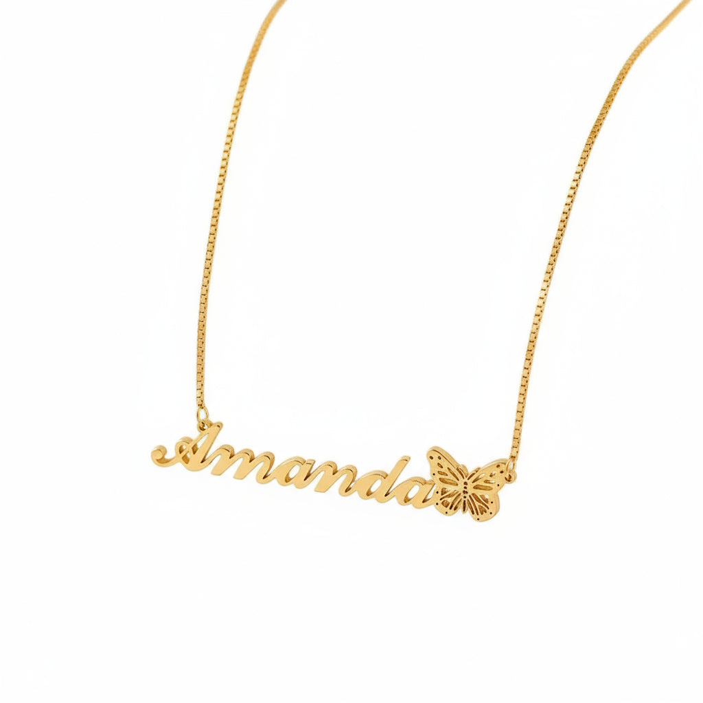 Personalized Name Butterfly Pendant Necklace
