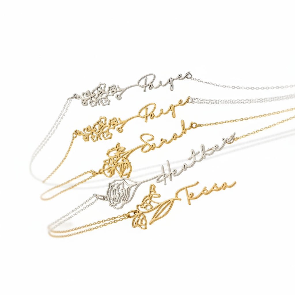 Personalized Birth Month Botanical Flower Pendant Necklace