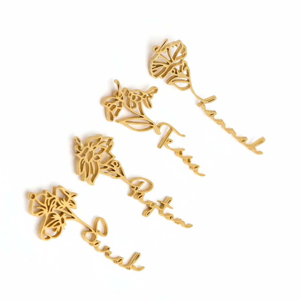 Personalized Birth Month Botanical Flower Pendant Necklace