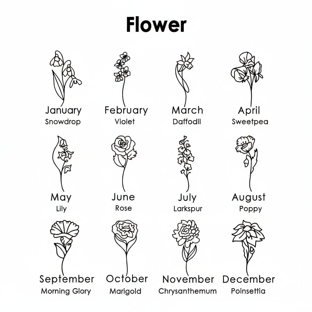 Personalized Birth Month Botanical Flower Pendant Necklace