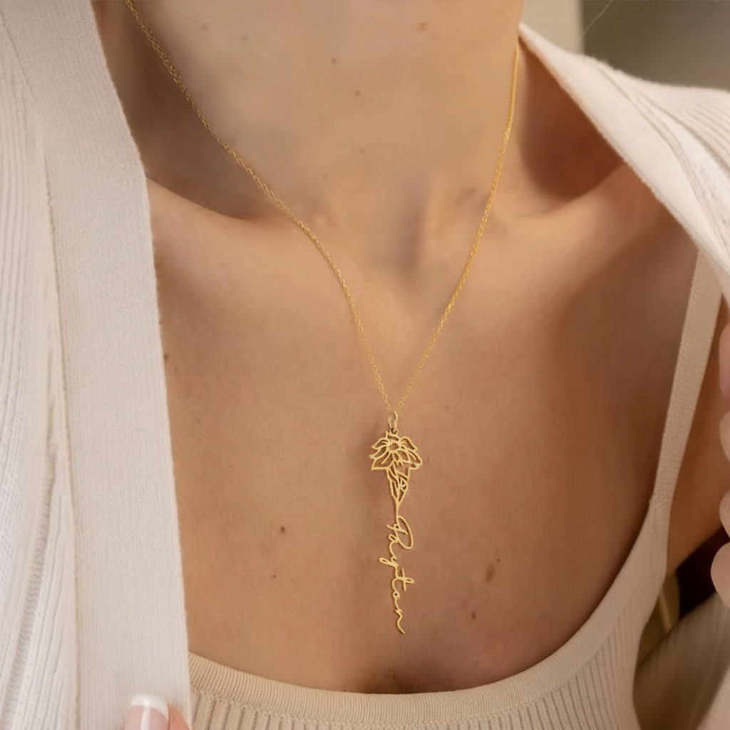 Personalized Birth Month Botanical Flower Pendant Necklace